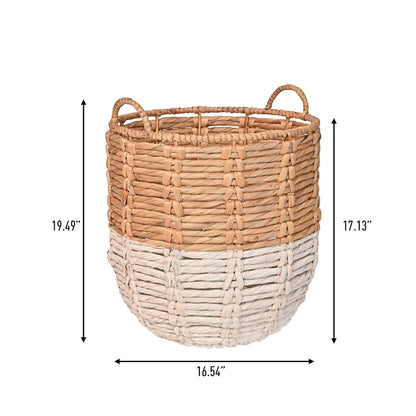 happimess Laurel Hand-Woven Abaca Storage Basket 19", Natural/White