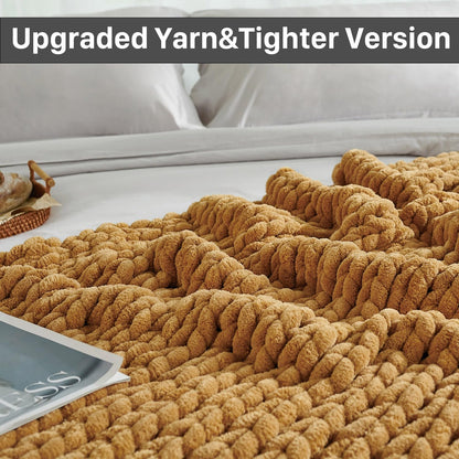 Esterra Chunky Knit Throw Blanket Newly Upgraded Heavy Tighter Version, Handmade Chenille Throw Super Soft, Thick Yarn Cable Knit Crochet Throw Blanket for Couch Bed Sofa (50"x60" Mustard Yellow)