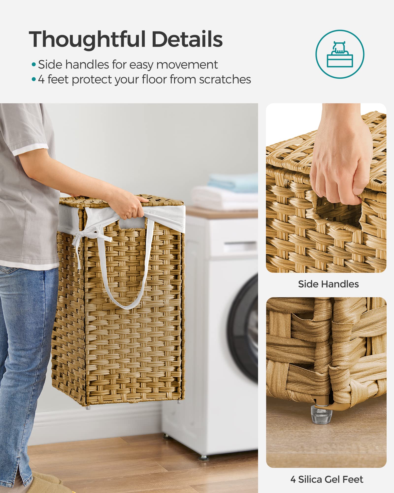 SONGMICS Laundry Hamper with Lid, 17.2 Gallon (65 L) Synthetic Rattan Clothes Laundry Basket with