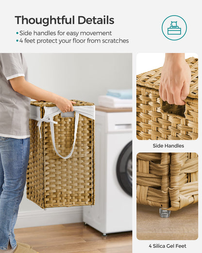 SONGMICS Laundry Hamper with Lid, 17.2 Gallon (65 L) Synthetic Rattan Clothes Laundry Basket with