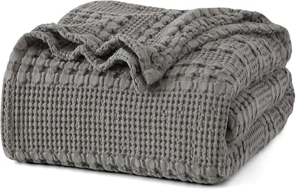 PHF 100% Cotton Waffle Weave Blanket Twin Size, Soft Lightweight Breathable Cozy Summer Blankets for Bed, Luxury Aesthetic Woven Bedding for Home Decor, 66"x90", Dark Grey