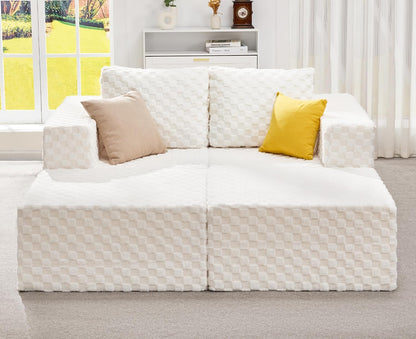 Hobestluk Modular Sectional Sofa Memory Foam Couch Sofa Bed Loveseat with Chaises Cloud Couch with Removable Cover Large Sectional Couches for Living Room (Plush White, Sofa Bed)