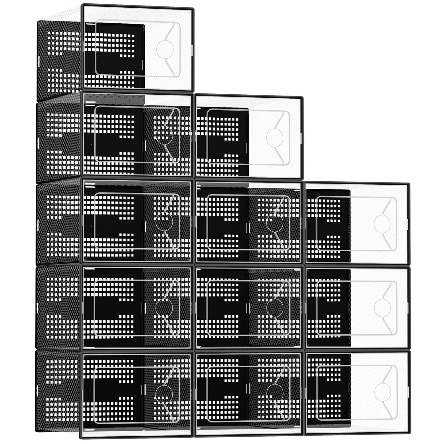 DUMOS Shoe Storage Boxes, 12-Pack Stackable Clear Shoe Containers with Lids, Display Sneaker Case