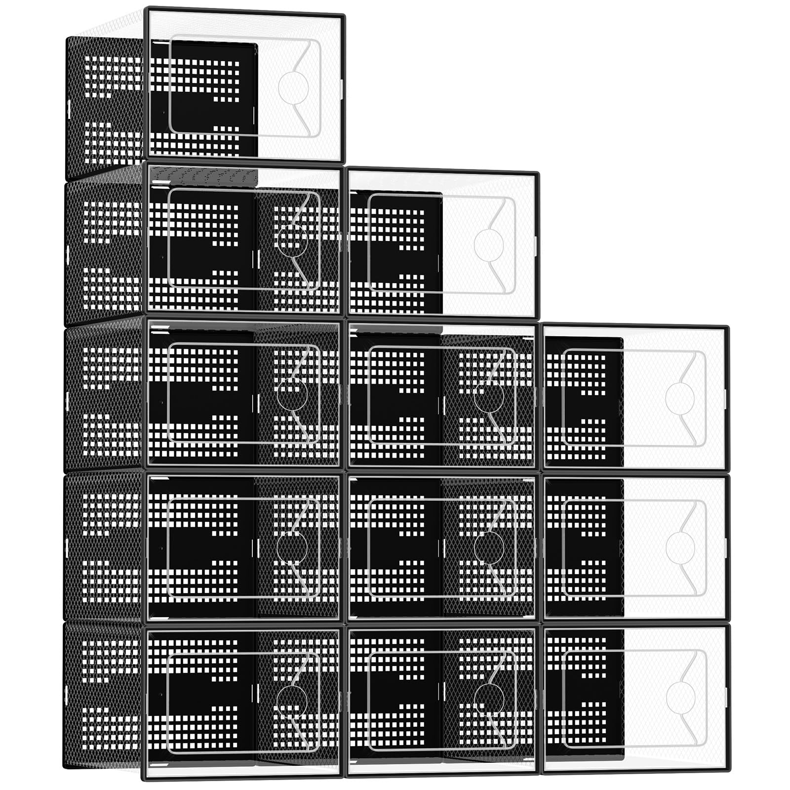 DUMOS Shoe Storage Boxes, 12-Pack Stackable Clear Shoe Containers with Lids, Display Sneaker Case