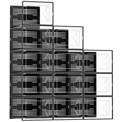 DUMOS Shoe Storage Boxes, 12-Pack Stackable Clear Shoe Containers with Lids, Display Sneaker Case