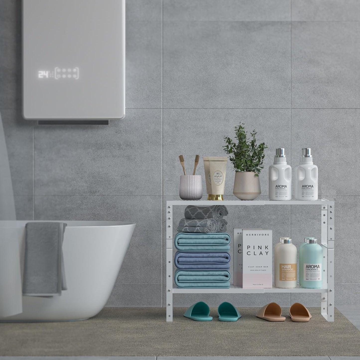 Expandable,Adjustable & Stackable Spice Rack, Cabinet Kitchen Countertop Shelf Organizer,Metal Pantry Storage Shelves - Space-Saving Storage Solution(2Packs/White/Large)