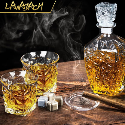 Whiskey Decanter Set,Liquor Decanter Set with 2 Glasses,Decanter set for Men,Decanter for Tequila,Bourbon,Rye,Gifts for Men,Dad,Home Bar Decor - 28oz