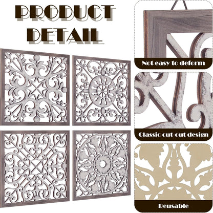 Tatuo 4 Pcs Wood Art Wall Decor Farmhouse Decorative Wood Panels Modern Wall Decor for Living Room Home Kitchen Dining Room(Square,Brown, White)