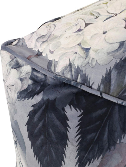 GDFStudio Traditional Velvet Flower Print Cube Pouf Ottoman Foot Stool - Bean Bag Floor Chair - Foot Rest Couch for Living Room Bedroom,Large Flower Print on Gray,24"" x 24"" x 12"", 314502N