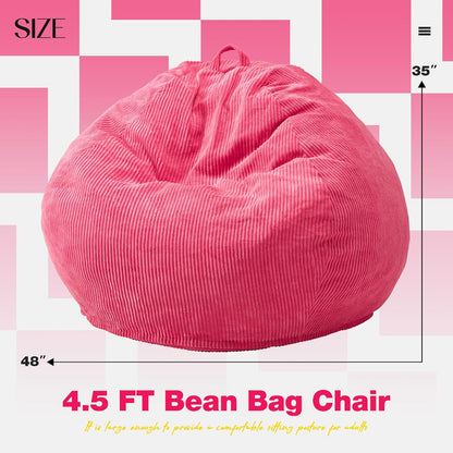 Hobestluk 4.5FT Bean Bag Chair Giant Bean Bag Chair with Filler Included Adult Bean Bag Chairs with Removable Cover for Bedroom Living Room - (Jumbo, Pink)
