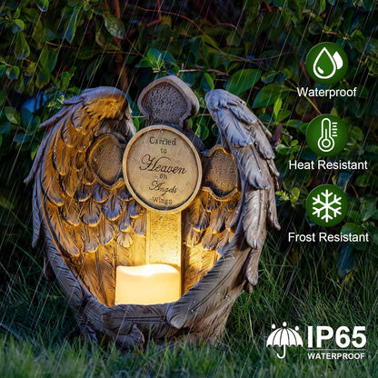 12" Solar Angel Wing Cross Garden Lights, Waterproof Memorial Grave Decorations Sympathy Gifts for Cemetery Outdoors Lawn Yard Home Patio Decor
