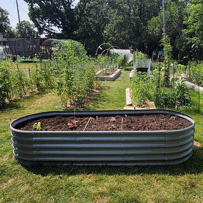 1 Pack 8x3x1.5FT Galvanized Raised Garden Bed Kit Oval Metal Ground Planter Box Outdoor Bottomless Planter Raised Beds for Vegetables Flowers Herbs Fruits, Gray