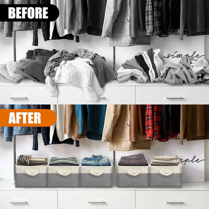 SIMPLE HOUSEWARE Large Fabric Storage Bin, 15.7" x 12" with Braided Handles, 3 Pack, Gray