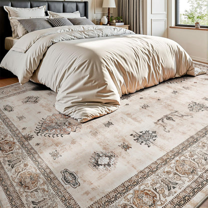 AMOAMI-Vintage Area Rug 8X10 Brown Rugs for Living Room-Soft Living Room Rug Non Slip Rugs for Bedroom Carpet Machine Washable Rug for Dining Room Bedside Office Room Decor