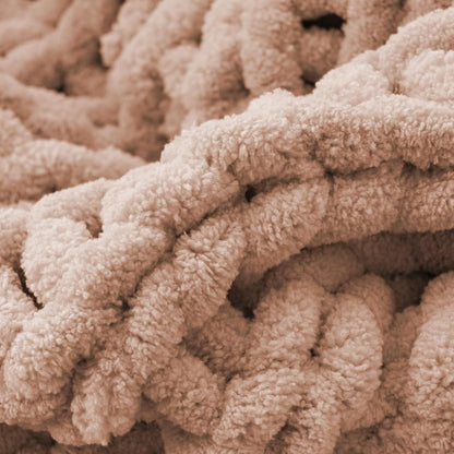 Battilo Chunky Knit Throw Blanket, Soft and Thick Chenille Throw Blanket, 50"x60" Handmade Cable Knit Crochet Blanket, Large Rope Knot Throw Blankets for Couch Sofa Bed Home Decor, Pink