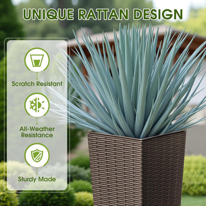 Devoko Resin Tall Planters for Outdoor Plants Set of 2, Large Taper Outdoor Planter Pots with 4 Drainage Holes, Flower Pots Modern Decor for Porch, Patio, Backyard, Home Garden (Brown, 24")