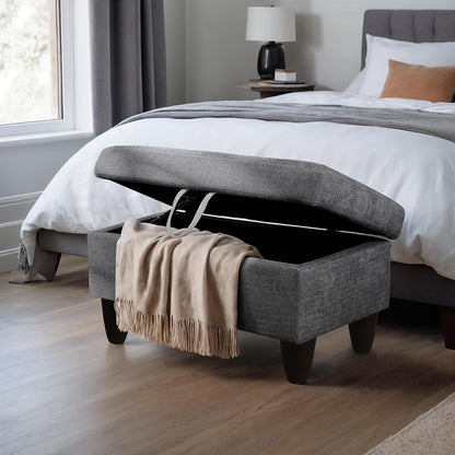 Ottoman Rectangular Storage Ottoman Bench, Flannel Footrest Stool Footstool with Lid for Living Room, Bedroom, Entryway, Black Gray, 28.5"x19"x17.5"