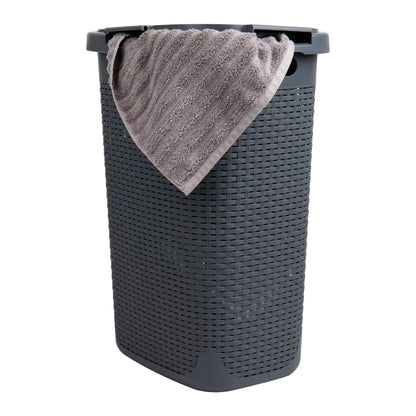 Mind Reader Slim Laundry Hamper with Lid, 60L Tall Clothes Basket, Narrow Tapered Design for