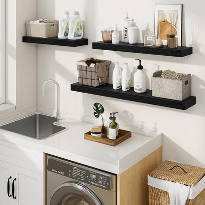 fuqing Floating Shelves for Wall, Bathroom Shelf Wall Mounted for Storage, Shelves with Invisible Bracket for Bedroom, Kitchen, Living Room, Farmhouse Small Book Shelf, 36 Inch Set of 2, Black