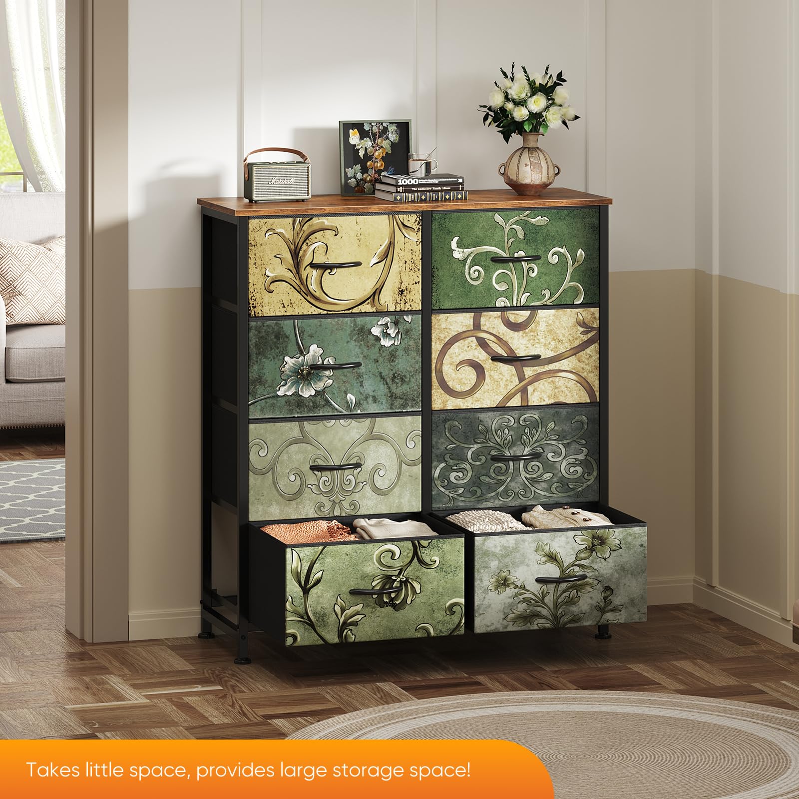 Sweetcrispy 8 Drawer Fabric Dresser, Tall Storage Tower for Bedroom