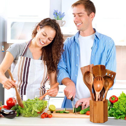 GreyWooden Kitchen Utensil Set, 6Pcs Wooden Cooking Utensils for Non-Stick Pan, 100% Natural Teak Wooden Spatula