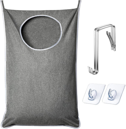 XL Hanging Laundry Hamper, Extra Large Tear-resistance Door Hamper with 2 Types Hooks for Dirty Clothes, Save Bathroom Space Hanging Laundry Bag (36.5x 22 Inch,Grey)