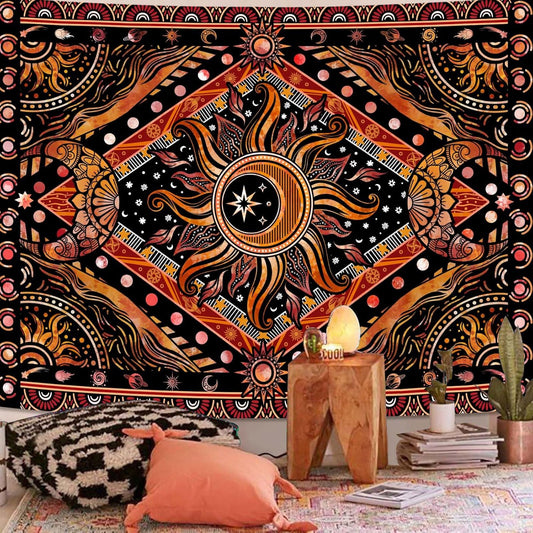 Lunerfex Hippie Sun and Moon Tapestry Bohemian Celestial Tapestries Aesthetic Tapestry for Bedroom