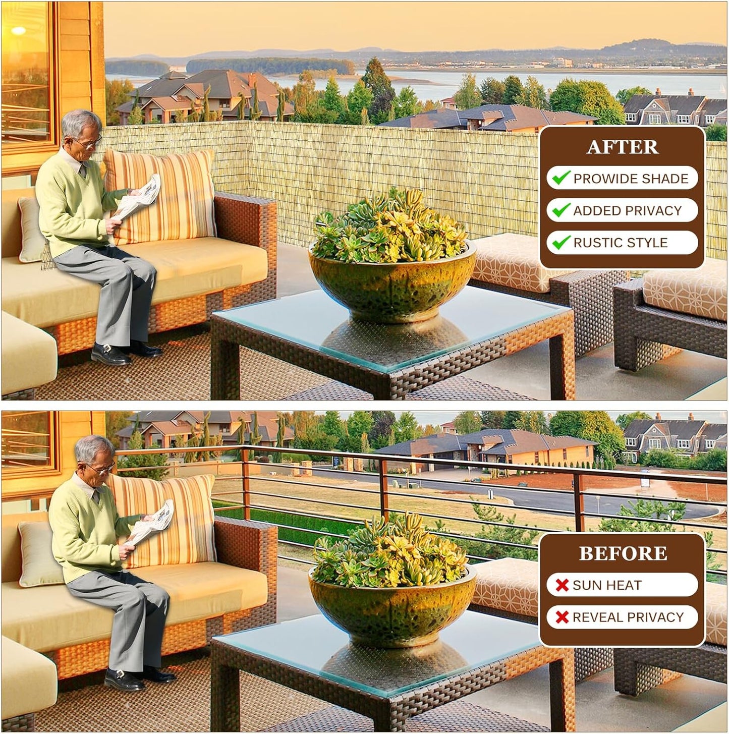 Natural Reed Fencing Rolls: Privacy Bamboo Fence 3/4/5/6ft High Roll Reed Screen, Decorative Bamboo Fencing for Outdoor Balcony Patio Garden Backyard,with Cable Zip Ties(Nature, 6x10ft)