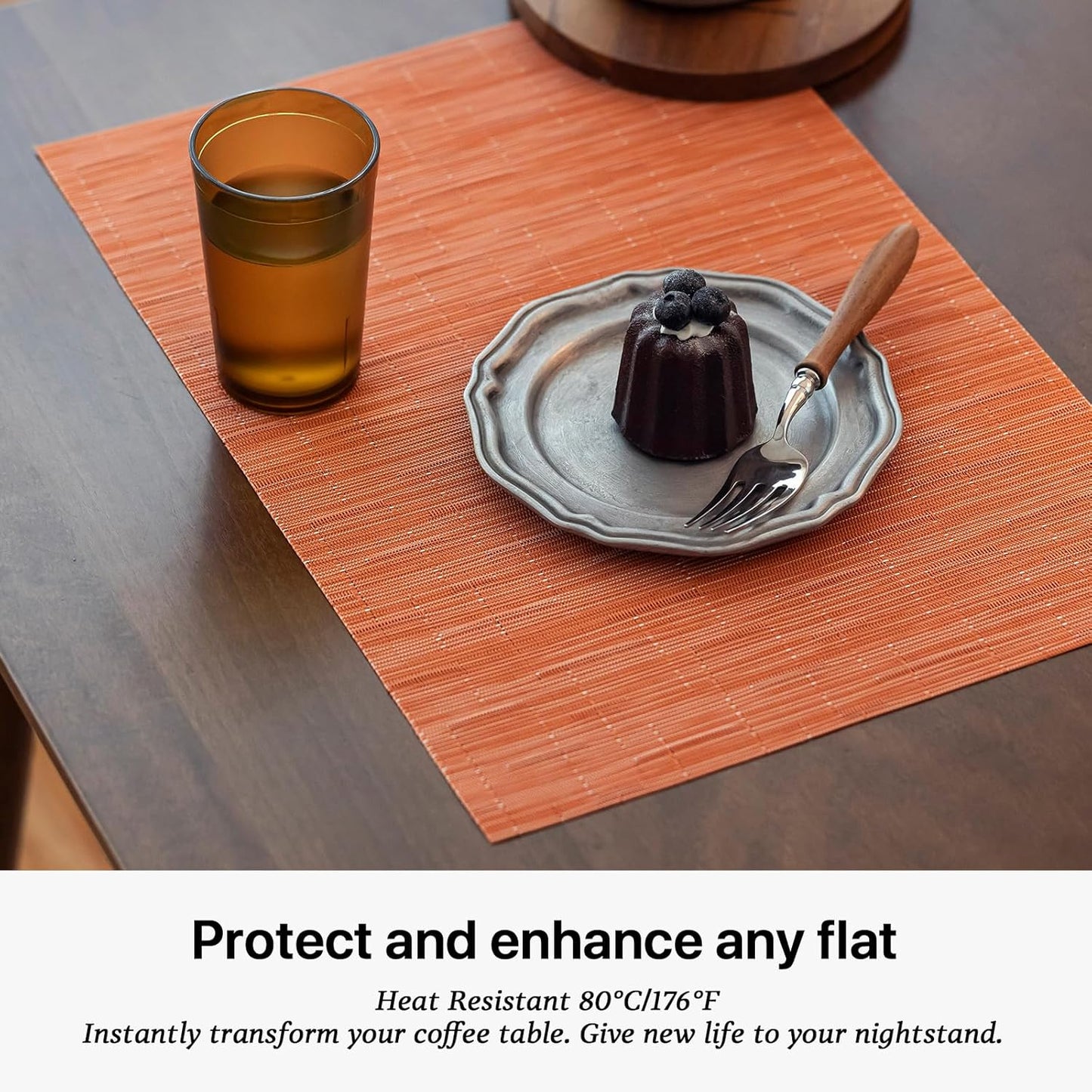 LEXMORE Placemats Set of 4 Vinyl/Plastic Woven Place Mats for Kitchen Table Indoor/Outdoor Washable Placemat Wipeable Dining Table Mats(Orange)
