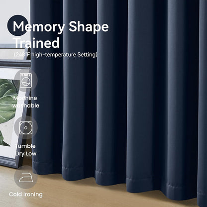 KangBang 102 Inch Blue Curtains Blackout Drapes for Living Room, Pinch Pleated Energy Saving Sound Reducing Polyester Memory Shape Window Panels with Hooks(Navy Blue,40Wx102L,2 Panels)