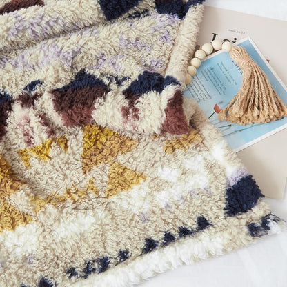 CASAAGUSTO Boho Sherpa Throw Blanket, Aztec Throw Blanket, Ultra Soft, Warm, Cozy, Plush, Thick Fleece Bohemian Blanket for Couch, Bed, Sofa (Khaki 50 * 60 Inch)