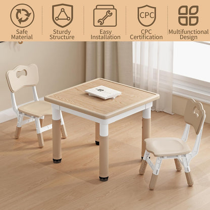Kids Table and Chairs, Height Adjustable Childrens Table and Chair Set, Kids Tables for Age 2-8, Graffiti Desktop, Table for Kids with 2 Seats, Small Kids Table, Max 300lbs