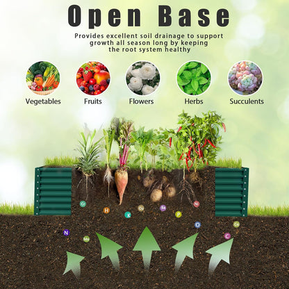 1 Pack 8x3x2FT Galvanized Raised Garden Bed Kit Retangular Metal Ground Planter Box Outdoor Bottomless Planter Raised Beds for Vegetables Flowers Herbs Fruits, Green