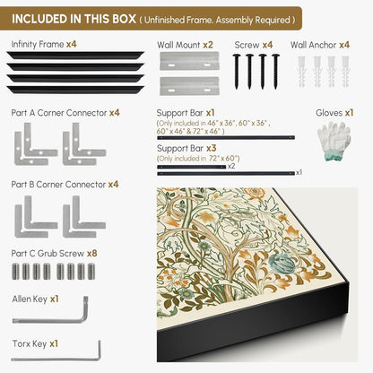 SIGNWIN 30"x60" Extra Large Framed Wall Art Vintage Botanical Floral with Golden and Teal Leaves, Elegant Nature Illustration for Home Living Room Bedroom Decor (Frame Assembly Required)