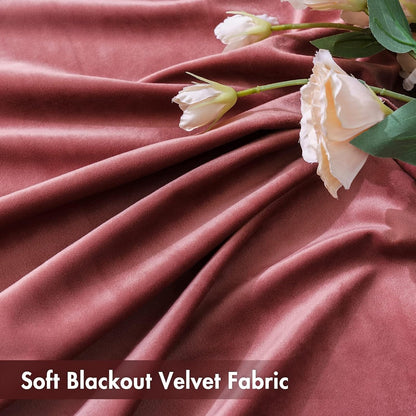 MIULEE Dusty Rose Pink Velvet Curtains Thermal Insulated Blackout Curtain Drapes for Bedroom Living Room Darkening 120 Inches Long Curtains Panels Rod Pocket Set of 2