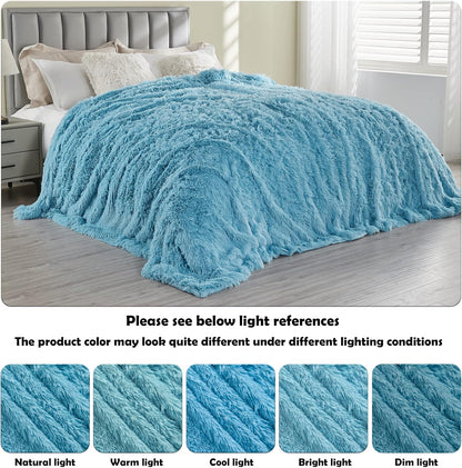 GONAAP Fuzzy Faux Fur Throw Blanket Sky Blue Super Soft Cozy Plush Fuzzy Shaggy Blanket for Couch Sofa Bed (Sky Blue, Throw(50"x60"))