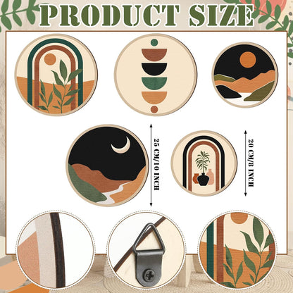 Qunclay 5 Pcs Wall Art Decor Wooden Living Room Wall Decor Bohemian Hanging Farmhouse Geometric 10'' and 8'' Aesthetic Wood Minimalist Posters for Bedroom(Sunset)