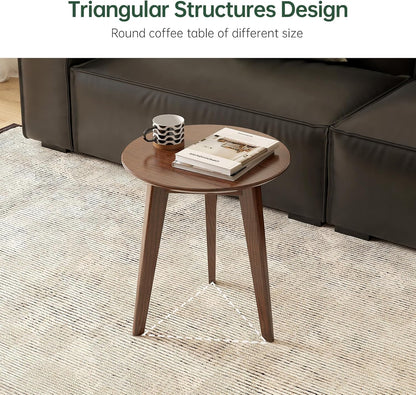 100% Solid Oak Round Side Table Set of 2, Small Bedside Table for Small Spaces, Living Room End Table with Stable Frame, Modern Nightstand for Bedroom Couch(Walnut, 17.71" D x 19.68" H)