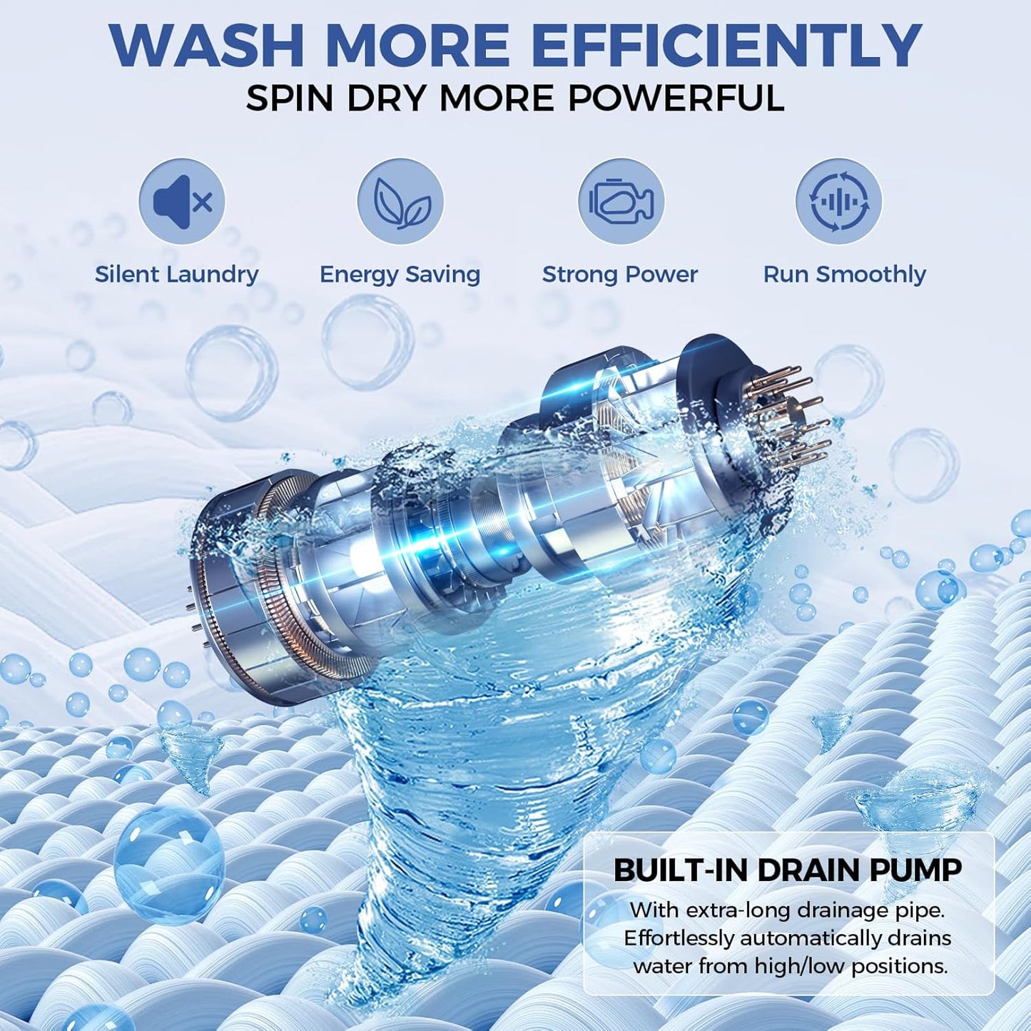 Nictemaw Portable Washing Machine 17.8Lbs Capacity Portable Washer with Drain Pump 2.4Cu.ft Full-Automatic Compact Washer with 10 Programs 8 Water Level for Home, Apartment, RV, Dorms