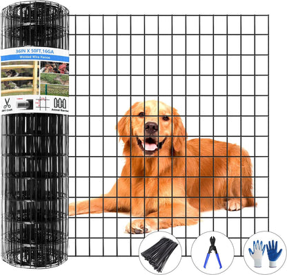 Welded Wire Fence, 50ft(L) x 36inch(H) PVC Coated Wire Fencing for Dog, 2 Inch x 3 Inch 16GA Fencing for Chicken, Anti-Rust Roll Metal Wire Mesh Fence for Yard Vegetable, Black