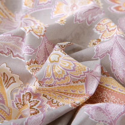 ABREEZE Paisley Bedding Sets 3Pcs Brushed Cotton Duvet Cover Set Queen Size Rustic Damask Gold Floral Comforter Cover with Zipper Closure Boho Bedding Collections