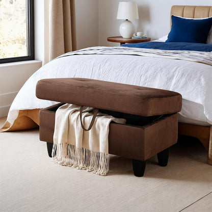 Ottoman Rectangular Storage Ottoman Bench, Flannel Footrest Stool Footstool with Lid for Living Room, Bedroom, Entryway, Chocolate, 28.5"x19"x17.5"