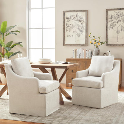 VKNOW Upholstered Dining Chairs Set of 2, Modern Kitchen Chairs Dinner Chairs with 4 Casters, Linen Armchair for Bedroom Reading Room Living Room, Beige