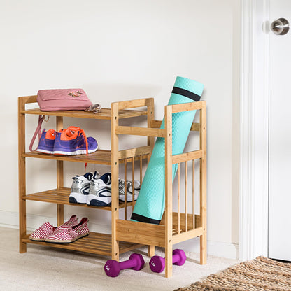 Honey-Can-Do Bamboo Entryway Organizer with 5 Coat Hooks and 3-Tier Shoe Rack – Multi-Purpose Hall