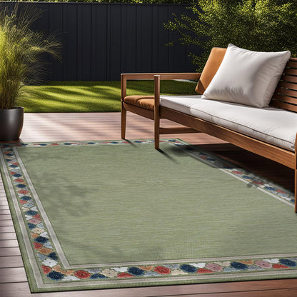 Beverly Rug Outdoor Rug 9x12 Modern Bordered Large Area Rugs for Indoor and Outdoor Patio Easy to Clean Non Shedding Living Room Porch Garden Washable Outside Carpet (9 x 12 Green)