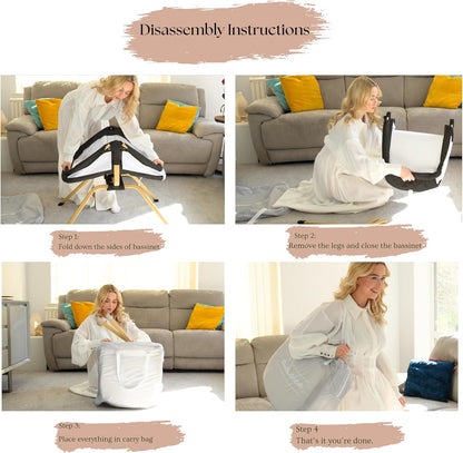 Baby Bassinet with Rocking/Gliding, Portable Bedside Sleeper for Baby with Foam Mattress, Baby Bedside Crib for Newborns and Infants with Carrybag