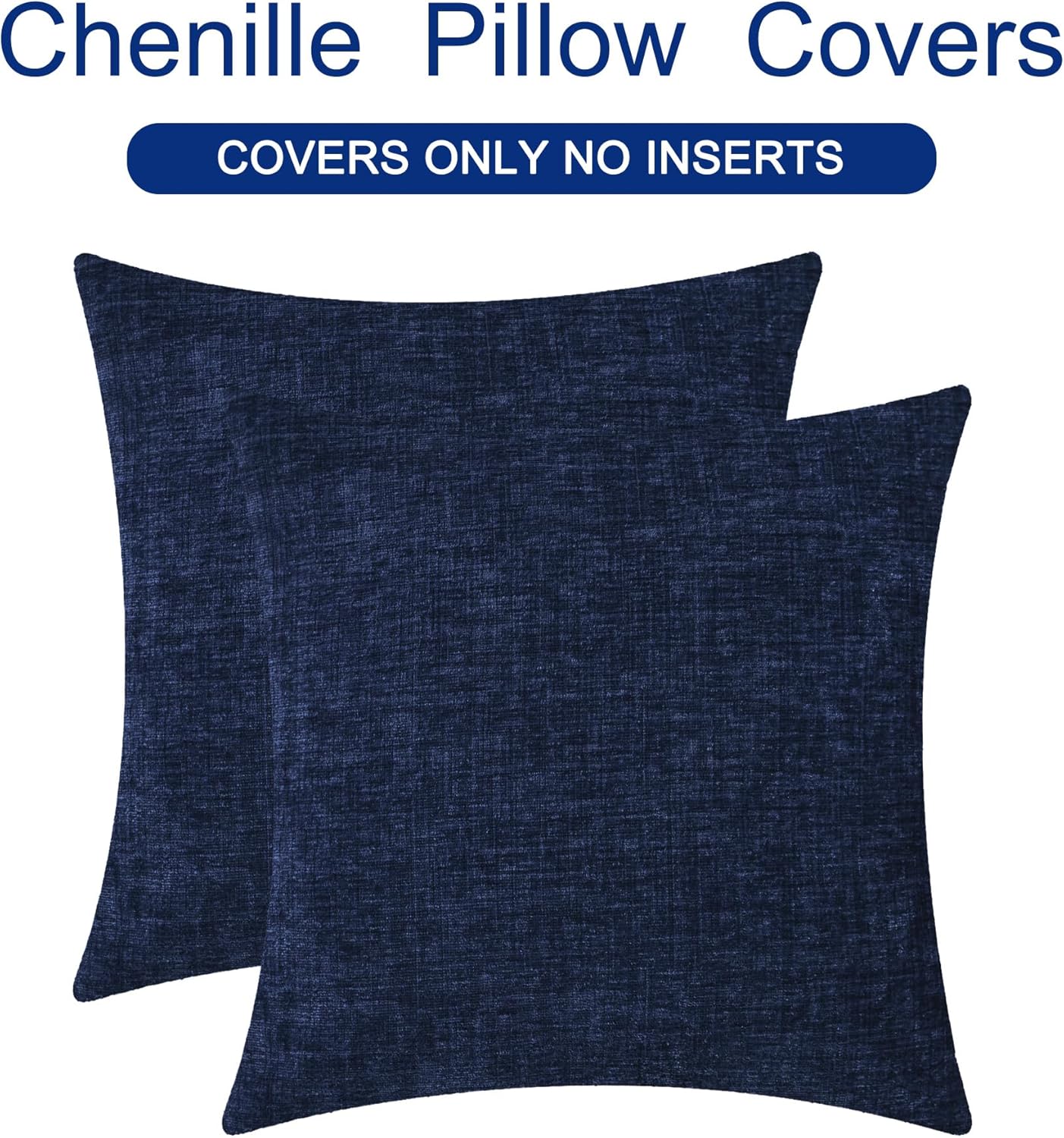 CaliTime Throw Pillow Covers Decorative 22 X 22 Inches Pack of 2 Cozy Chenille Cushion Cases for Couch Sofa Bed Living Room Home Navy Blue