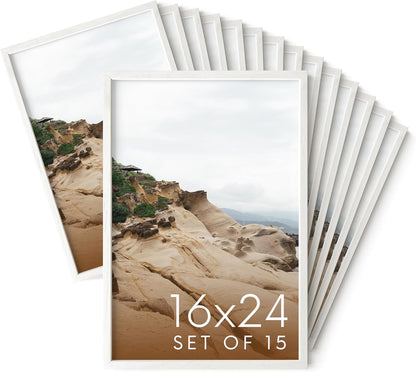 Haus and Hues 16x24 White Oak Wood Picture Frames Set of 15 - Premium Bulk Picture Frames 16x24 Bundle - Elegant Gallery Wall Frame Set for Posters, Art Display - Ideal for Wall Decor in Home & Office