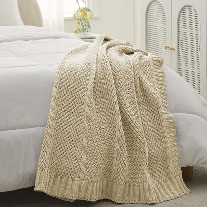 Amélie Home Chenille Knit Throw Blanket for Couch, Chevron Texture Decorative Soft Blanket for Sofa, Bed & Chair, 60"x80", Beige