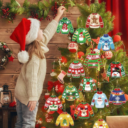 Tondiamo 20 Pcs Christmas Diamond Painting Keychain Kits 5D DIY Diamond Art Pendants Double Sided Hanging Key Chains for Christmas Party Decoration DIY(Sweater Style)